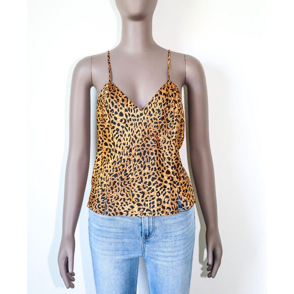 Vintage 90s Y2K Leopard Print Silk Camisole Summer Casual Evening Tank Top Large - Picture 1 of 3